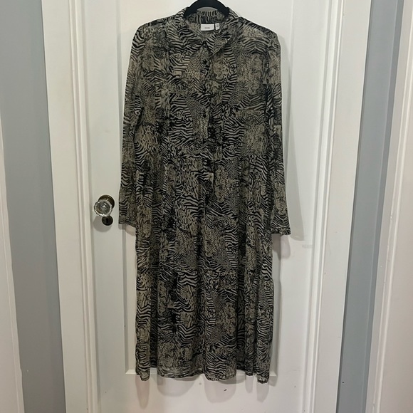 ICHI Sheer Animal Print Tiered Dress w/ Liner – Size 40 - Picture 2 of 4